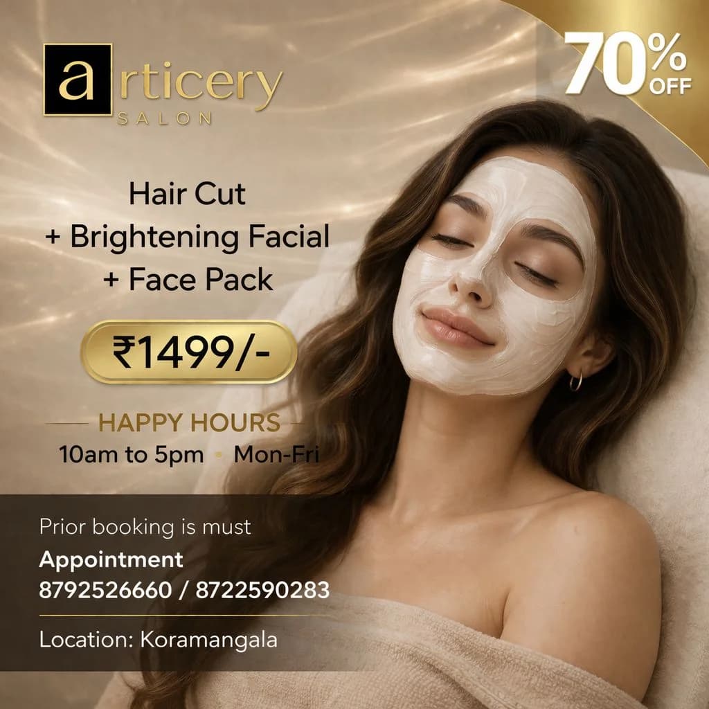Haircut + Brightening Facial + Face Pack — 70% off at Articery Salon