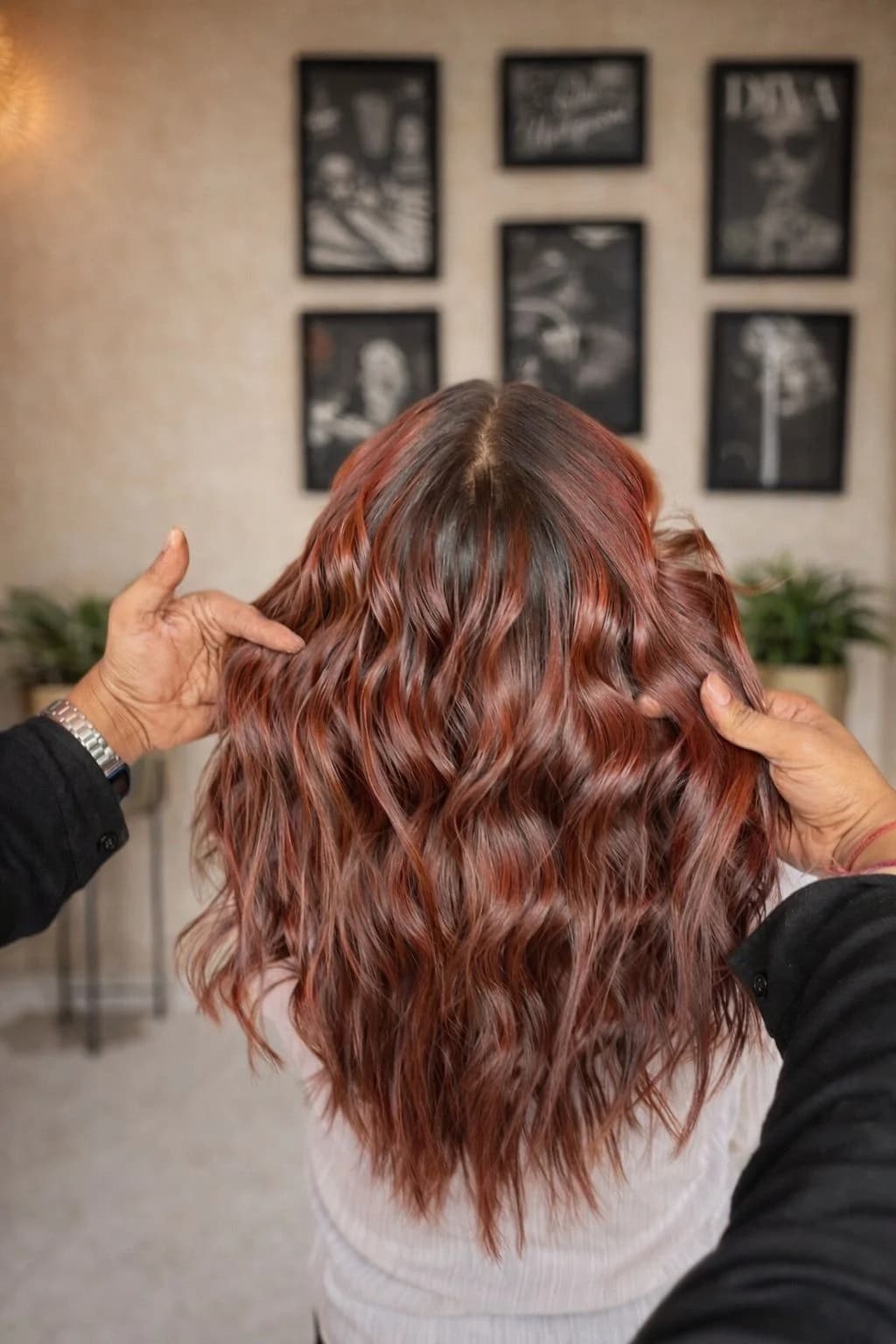 Auburn copper wavy hair